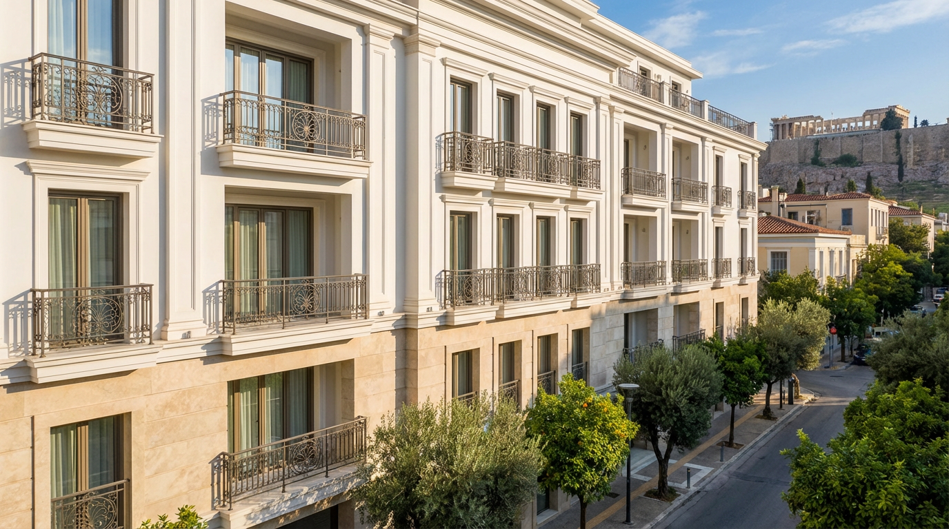 Αγορά διαμερίσματος στην Αθήνα με θέα Ακρόπολη Πολυτελής πολυκατοικία στο κέντρο της Αθήνας με μπαλκόνια και θέα στην Ακρόπολη