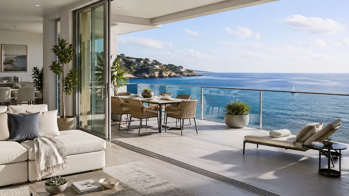 Listing Your Property with Greca House Luxury seaside apartment with sea view balcony illustrating property listing services