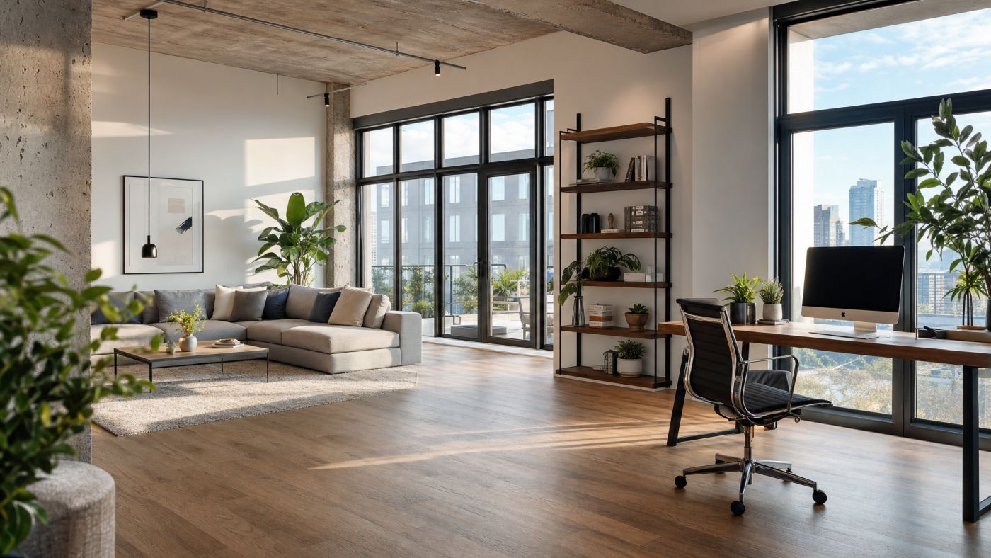 Modern Athens apartment with bright living room and office space, illustrating why some properties sell quickly while others linger on the market