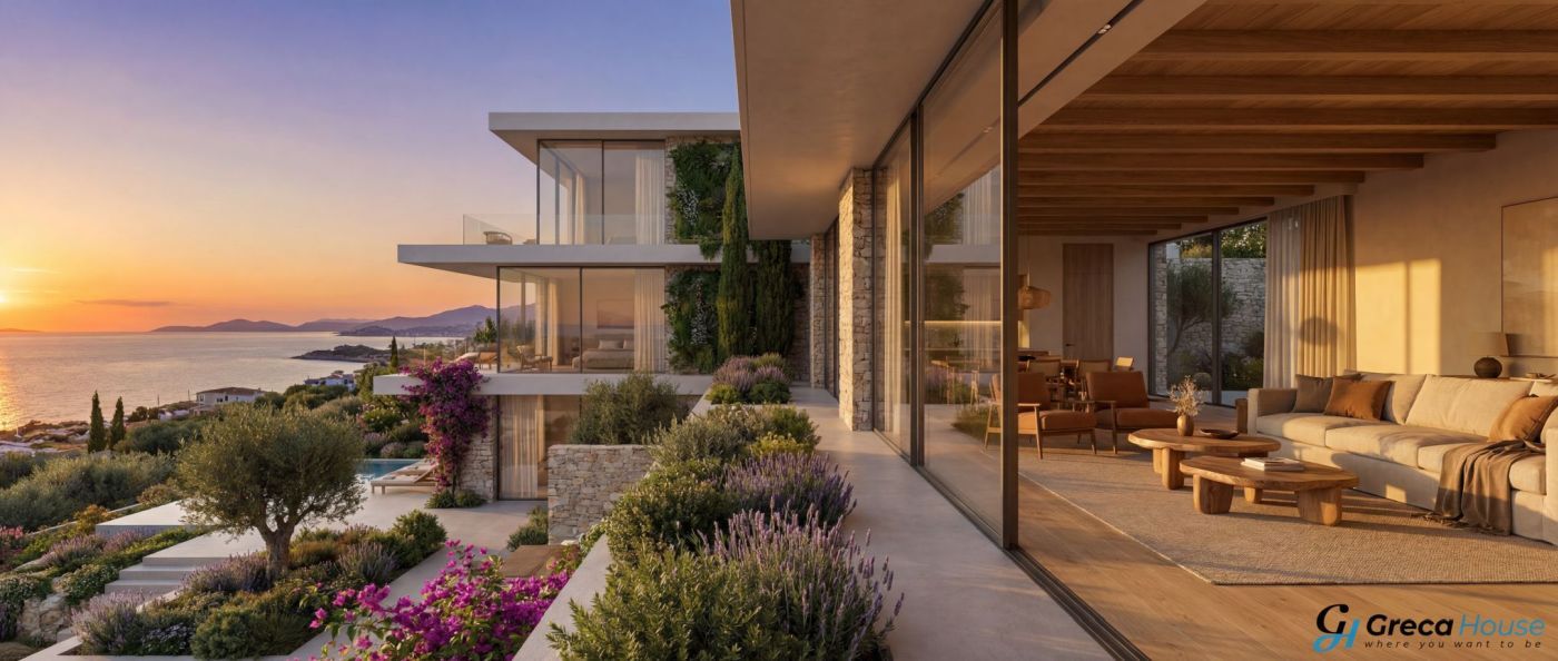 مسكن فاخر على شاطئ البحر الأبيض المتوسط بتصميم معماري حديث وإطلالات بحرية لدليل Greca House حول شراء العقارات بدون رهن عقاري.
