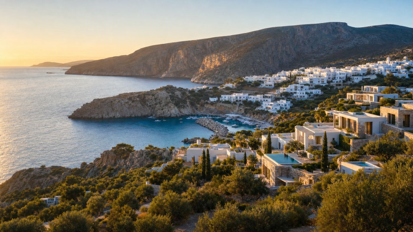 Παραθαλάσσιο ακίνητο στην Ελλάδα με θέα στη θάλασσα και βουνά, για άρθρο της Greca House σχετικά με τα σημάδια ότι ένα ακίνητο είναι υπερτιμημένο.